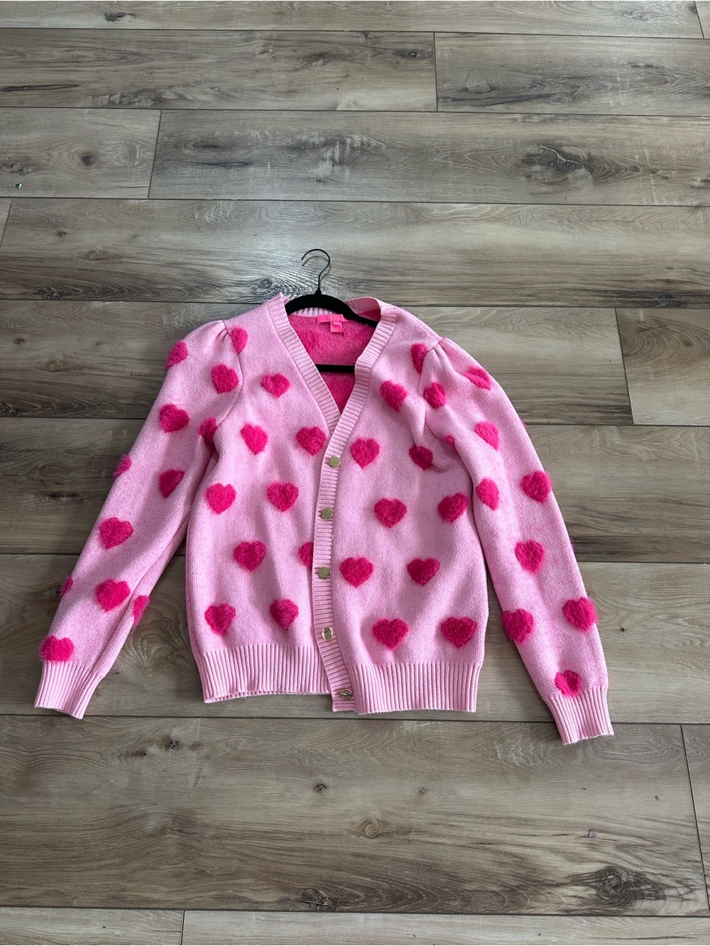 Lilly Pulitzer Pink Cardigan with Hot Pink Heart Motif